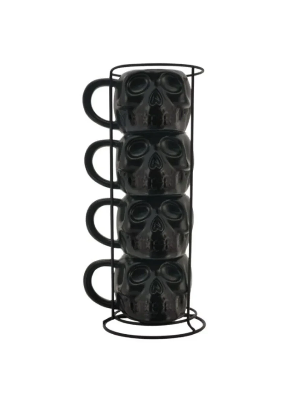 NEW Skull Mug Set of 4 Stackable Mugs Dia De Los Muertos Skulls Halloween Stonew